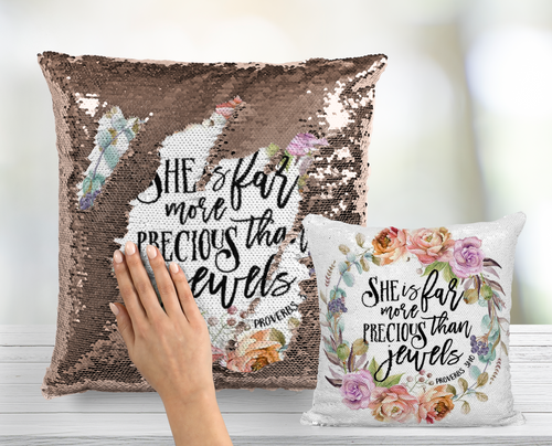 Precious Jewels Floral Wreath Sequin Pillow - INCLUDES INSERT CUSHION - Personalized Mermaid Pillow