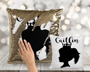 Princess Silhouette Sequin Pillow - INCLUDES CUSHION INSERT- Personalized Girls Mermaid Pillow