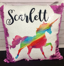 Rainbow Pattern Unicorn Custom Sequin Pillow- INCLUDES CUSHION INSERT - Personalized Cute Hot Pink Purple Mermaid Pillow