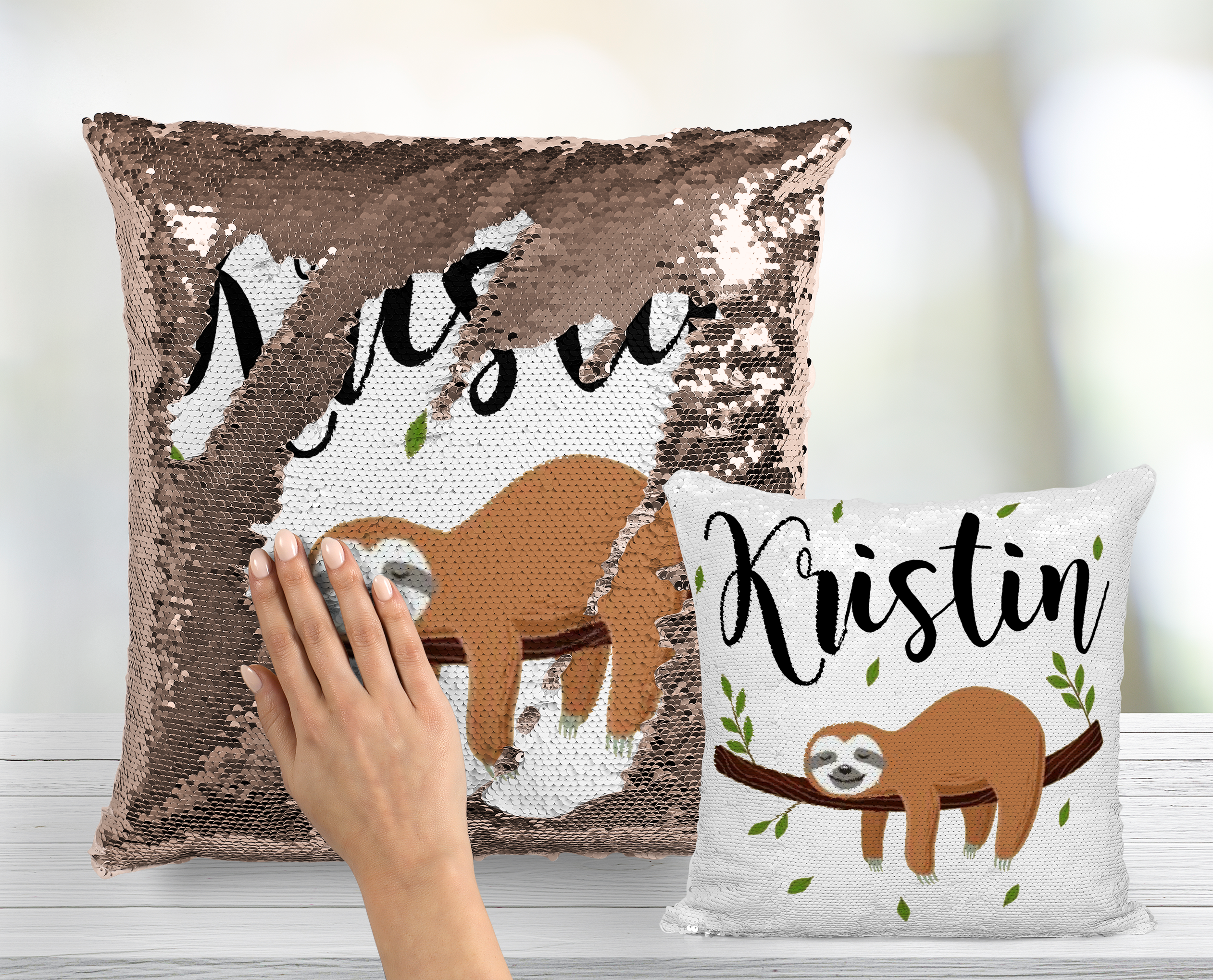 Sequin personalised photo cushion clearance