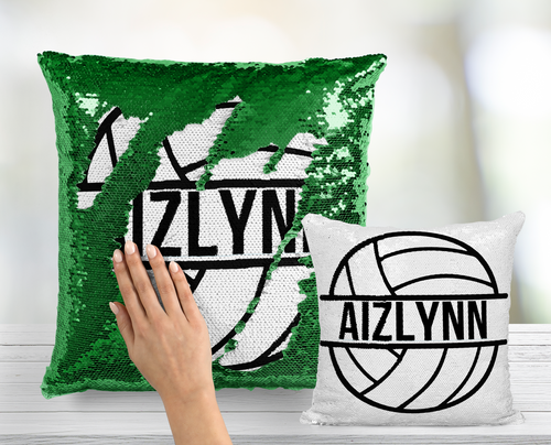 Split Volleyball Custom Sequin Pillow - INCLUDES INSERT CUSHION - Personalized Color Changing Sports Mermaid Pillow