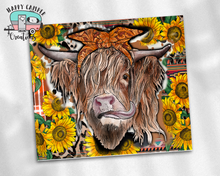 Sunflower Highland Cow Skinny Tumbler - Double Wall Steel Cup -Southern Souvenir Cup