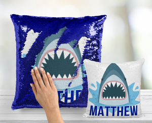 Shark Bite Sequin Pillow INCLUDES CUSHION INSERT Personalized Mermaid Flip Pillow