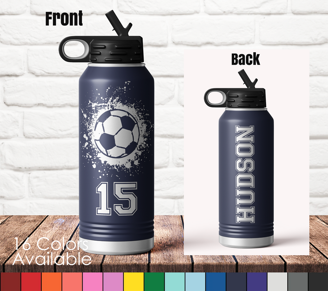 Soccer Watter Bottle, Personalized Sports Bottle with Straw, Water
