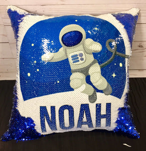 Astronaut- Space Themed Mermaid Pillow - Outer Space Themed Bedroom Decor for Kids Room Sequin Pillow
