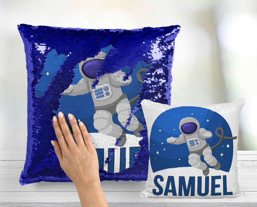 Astronaut- Space Themed Mermaid Pillow - Outer Space Themed Bedroom Decor for Kids Room Sequin Pillow