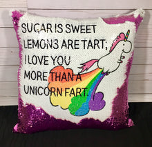Unicorn Farts Poem Sequin Pillow - INCLUDES INSERT CUSHION - Personalized Valentines Day Mermaid Pillow Roses are Red Sugar is Sweet