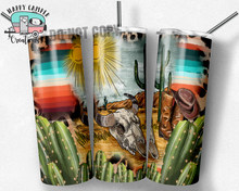 Serape Western Bullhorn Skinny Tumbler - Double Wall Steel Cup -Southern Cactus Cowboy Hat Souvenir Cup