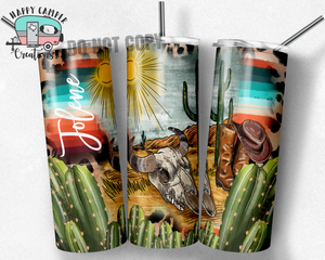 Serape Western Bullhorn Skinny Tumbler - Double Wall Steel Cup -Southern Cactus Cowboy Hat Souvenir Cup