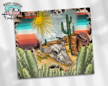 Serape Western Bullhorn Skinny Tumbler - Double Wall Steel Cup -Southern Cactus Cowboy Hat Souvenir Cup