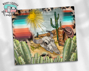 Serape Western Bullhorn Skinny Tumbler - Double Wall Steel Cup -Southern Cactus Cowboy Hat Souvenir Cup