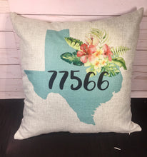 Texas Zipcode Burlap or White Canvas Pillow