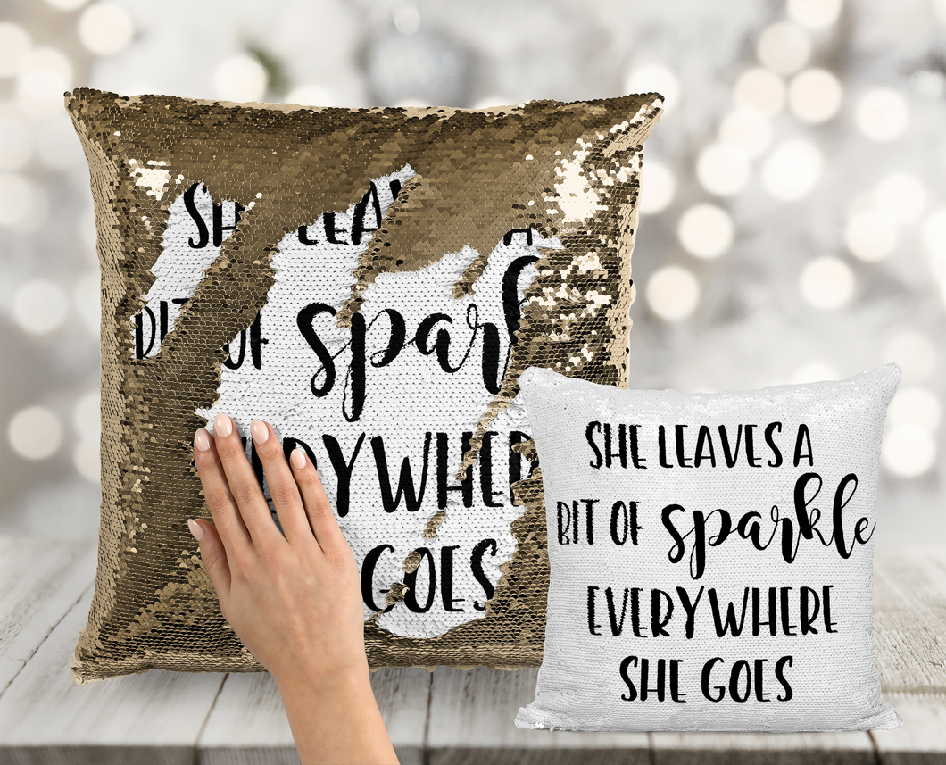She Leaves a Bit of Sparkle Everywhere She Goes Custom Sequin Pillow INCLUDES INSERT CUSHION - Personalized Mermaid Pillow