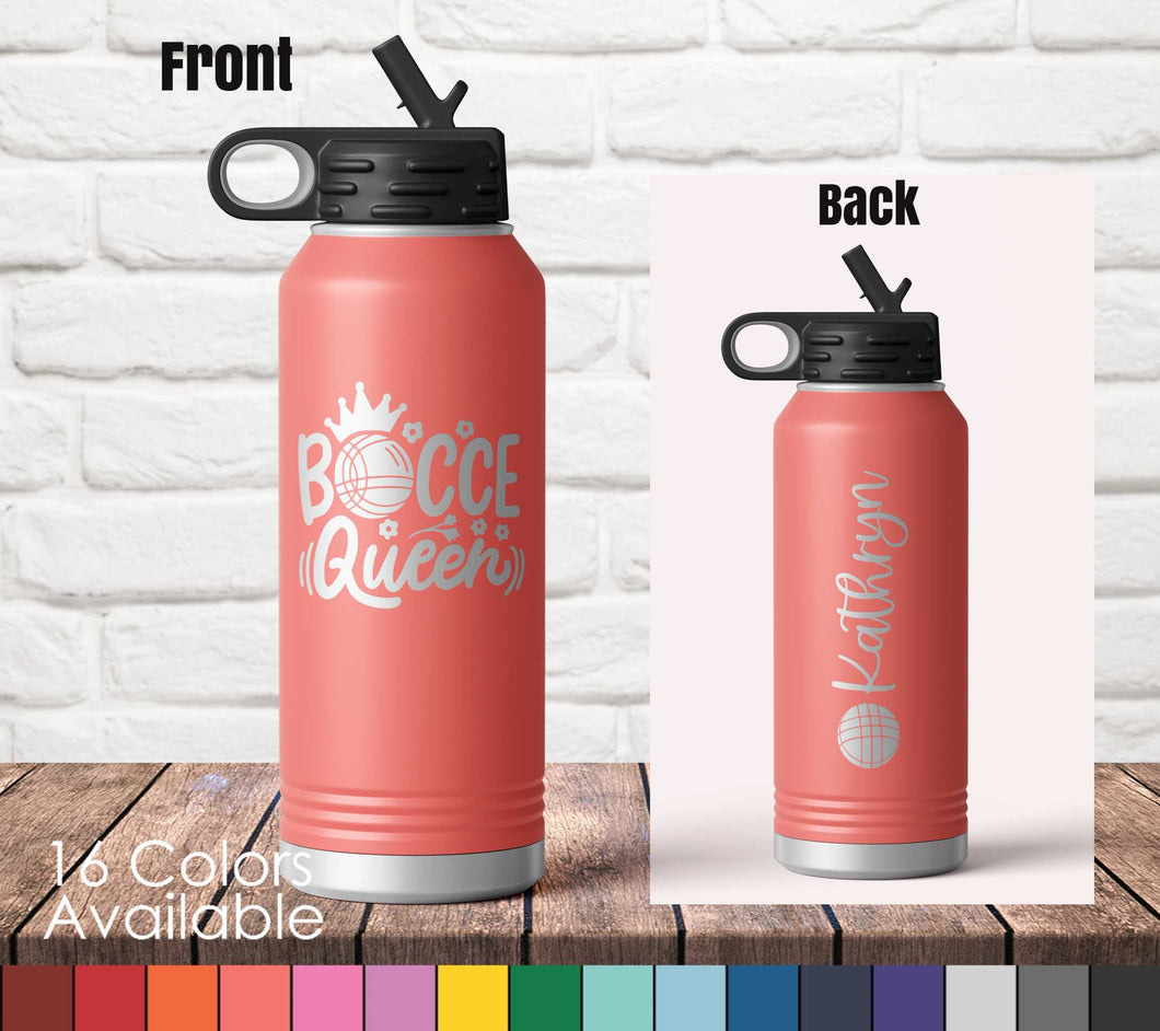 32oz Bocce Queen - Custom Laser Engraved Polar Camel Double Wall Water Bottle - Bocce Ball Player