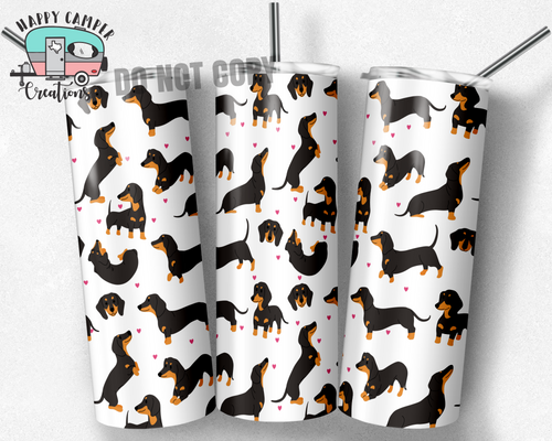 Dachshund Pet Skinny Tumbler - Double Wall Steel - Puppy Weiner Dog and Hearts Cup
