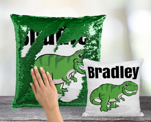 T-Rex Dinosaur Custom Sequin Pillow INCLUDES INSERT CUSHION - Personalized Dino Mermaid Pillow