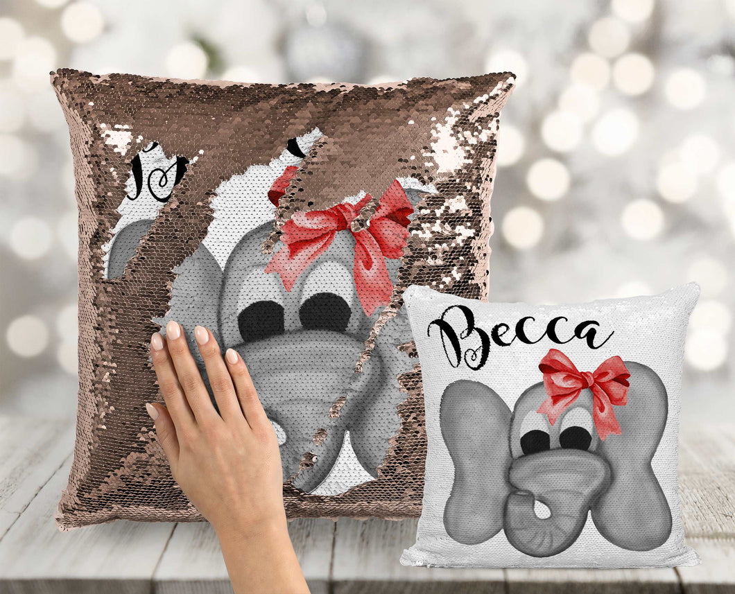 Elephant Bow Custom Sequin Pillow INCLUDES INSERT CUSHION Personalized Mermaid Pillow