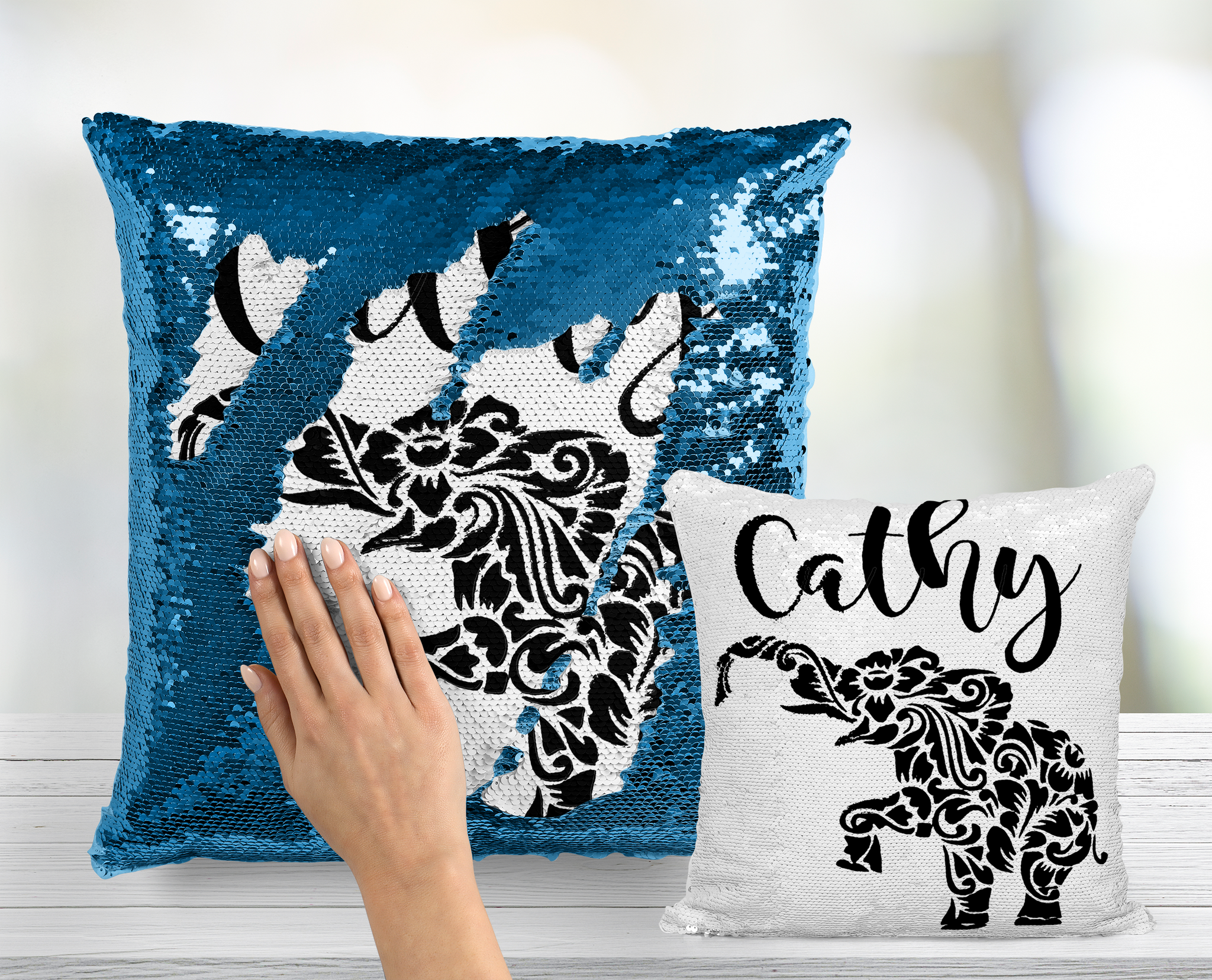 Floral Print Elephant Custom Sequin Pillow INCLUDES INSERT CUSHION - P –  Happy Camper Creations TX