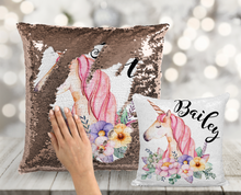 Floral Unicorn Custom Sequin Pillow INCLUDES INSERT CUSHION - Personalized Unicorn Mermaid Pillow