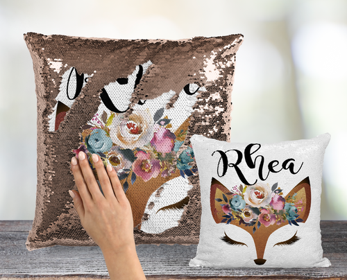Fox Face Custom Sequin Pillow INCLUDES INSERT CUSHION - Personalized Mermaid Pillow