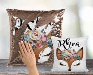 Fox Face Custom Sequin Pillow INCLUDES INSERT CUSHION - Personalized Mermaid Pillow