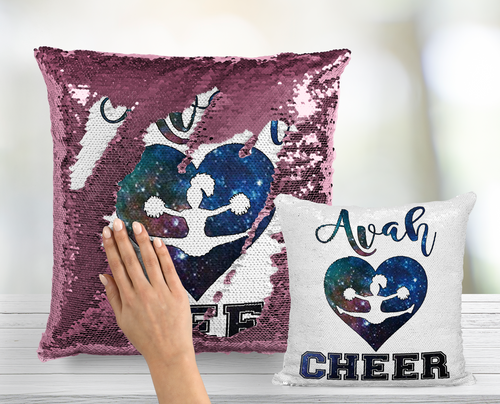 Galaxy Pattern Cheerleading Sequin Pillow - INCLUDES CUSHION INSERT - Personalized Cheer Squad Mermaid Pillow