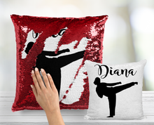 Karate- Female- Martial Arts Sequin Pillow - INCLUDES INSERT CUSHION - Personalized Mermaid Pillow