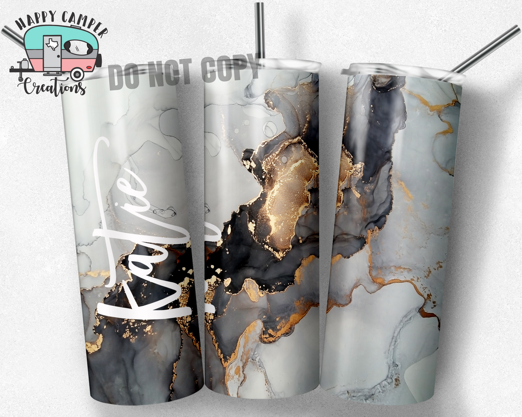 Gray and Gold Agate Marble Skinny Tumbler -  Double Wall Stainless Steel Cup #29