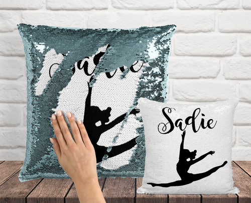 Gymnast Custom Sequin Pillow INCLUDES INSERT CUSHION - Personalized Family Name Mermaid Pillow