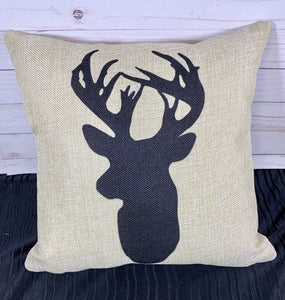 Deer Silhouette Burlap or White Canvas Pillow