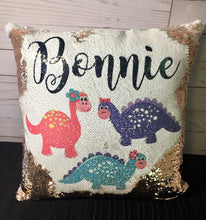 Baby Dinosaur Sequin Pillow - INCLUDES INSERT CUSHION - Personalized Girly Dino Mermaid Pillow