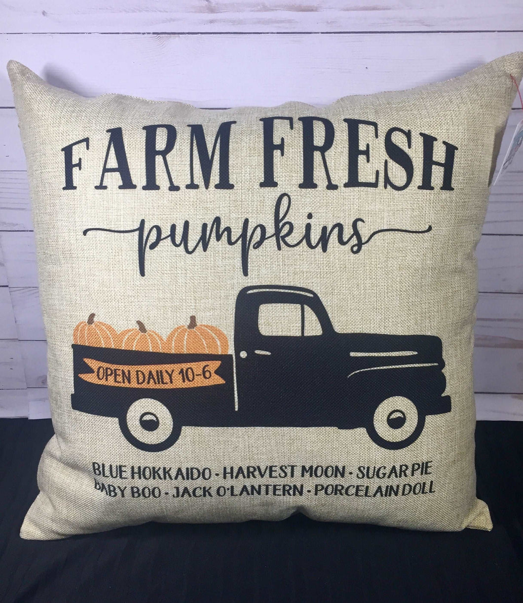 Farm Fresh Pumpkin Truck Fall 18” Burlap Pillow