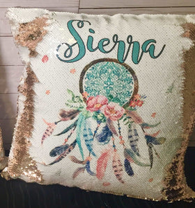 Dreamcatcher Custom Sequin Pillow - Includes Cushion Insert - Mermaid Pillow