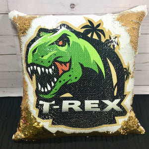 Dinosaur Custom Sequin Pillow INCLUDES INSERT CUSHION - Personalized Dino Mermaid Pillow