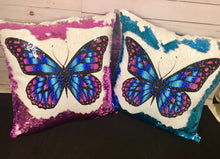 Teal and Purple Butterfly Sequin Pillow - INCLUDES CUSHION INSERT - Personalized Magenta Blue Butterfly Custom Mermaid Pillow
