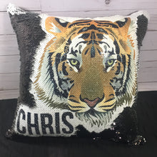 Siberian Tiger Sequin Pillow - INCLUDES CUSHION INSERT- Personalized Tiger Mermaid Pillow