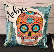 Pink Sugar Skull Personalized Sequin Pillow - INCLUDES INSERT CUSHION - Mermaid Pillow