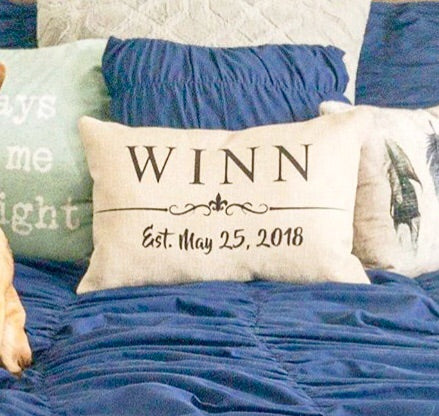 Wedding Date & Name 12x18 Burlap or White Canvas Pillow