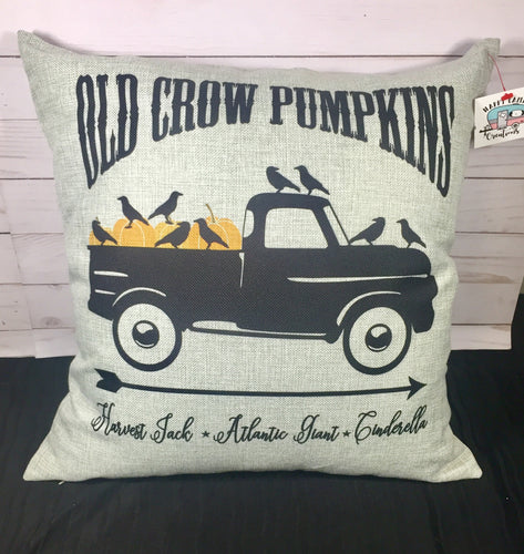 Old Crow Pumpkins Fall Burlap or Canvas Pillow