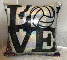 Volleyball LOVE Sequin Pillow - INCLUDES INSERT - Personalized Sports Mermaid Cushion