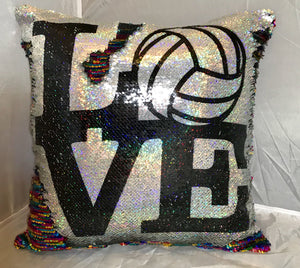 Volleyball LOVE Sequin Pillow - INCLUDES INSERT - Personalized Sports Mermaid Cushion