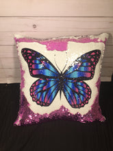 Teal and Purple Butterfly Sequin Pillow - INCLUDES CUSHION INSERT - Personalized Magenta Blue Butterfly Custom Mermaid Pillow