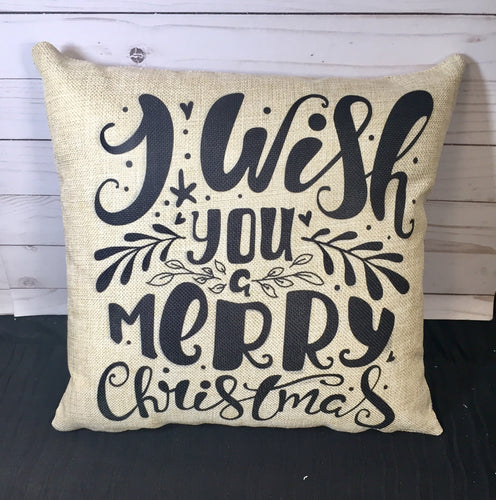 I Wish You a Merry Christmas Burlap or Canvas Pillow