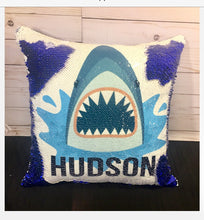 Shark Bite Sequin Pillow INCLUDES CUSHION INSERT Personalized Mermaid Flip Pillow