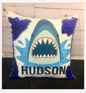 Shark Bite Sequin Pillow INCLUDES CUSHION INSERT Personalized Mermaid Flip Pillow