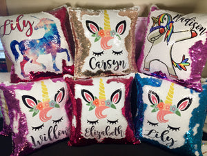 Unicorn Face Custom Sequin Pillow- INCLUDES CUSHION INSERT - Personalized Mermaid Pillow
