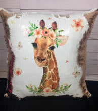 Giraffe with Floral Crown Custom Sequin Pillow - INCLUDES INSERT CUSHION- Personalized Safari Animal Mermaid Pillow