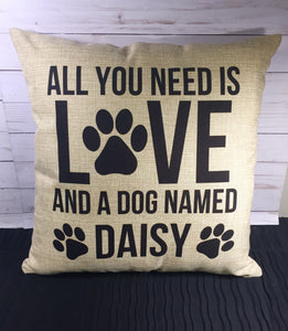 Love and a Dog Custom 18” Burlap Pillow