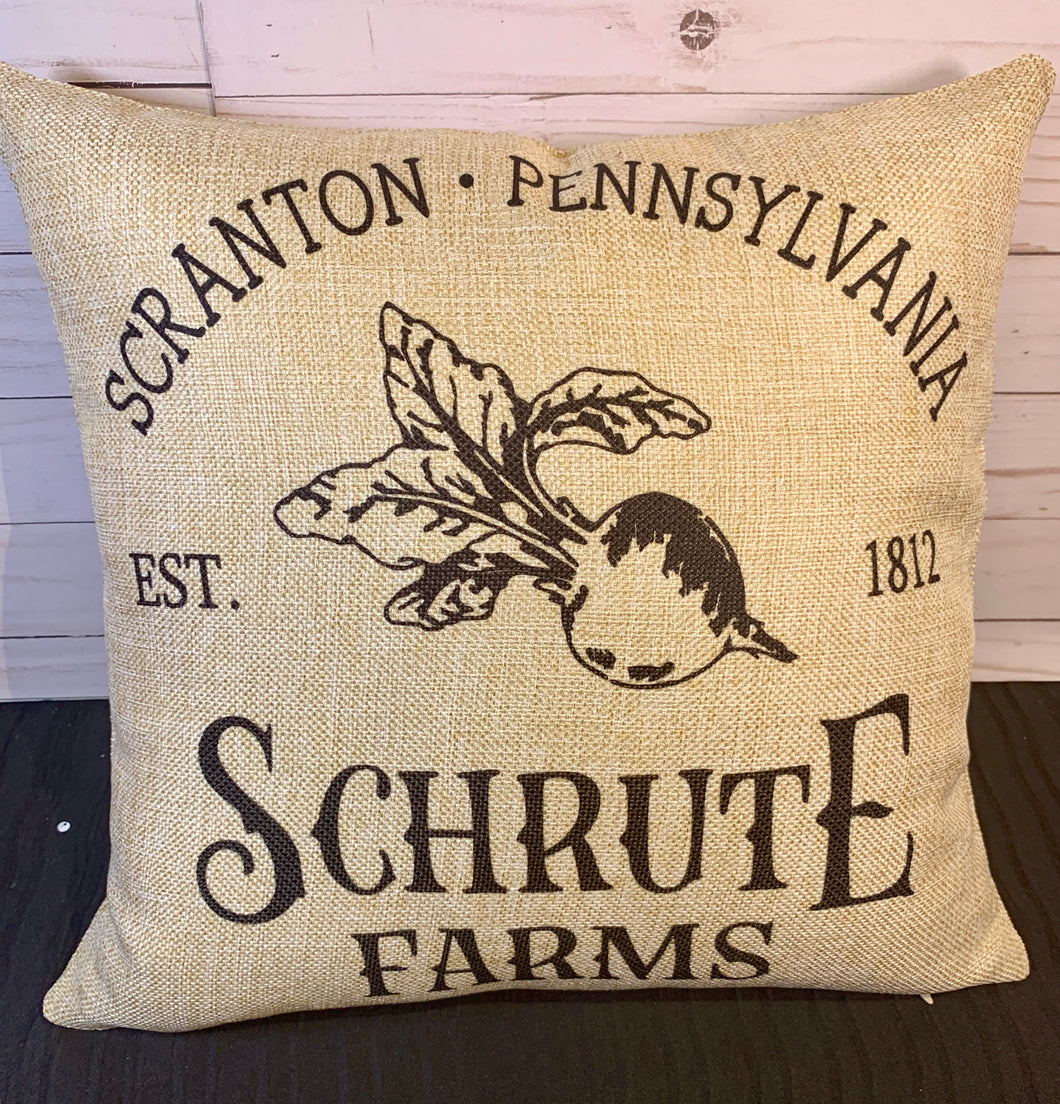 Schrute Farms Burlap or White Canvas Pillow- The Office Inspired