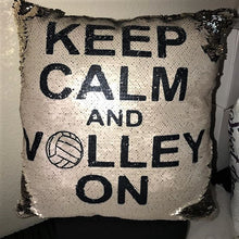 Keep Calm and Volley On Sequin Pillow - INCLUDES INSERT CUSHION - Personalized Sports Mermaid Pillow